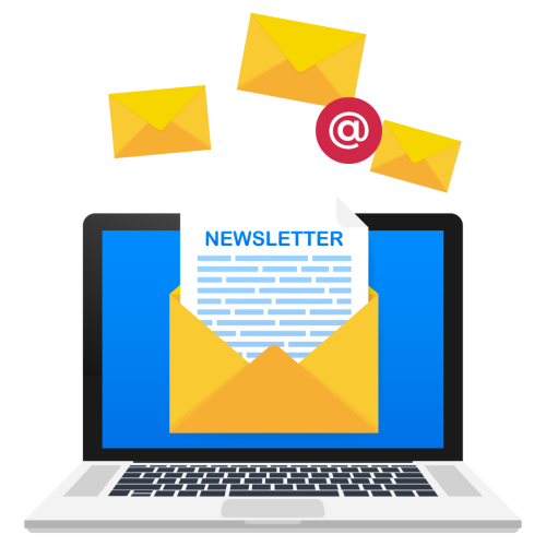 Laptop receiving multiple email newsletter.